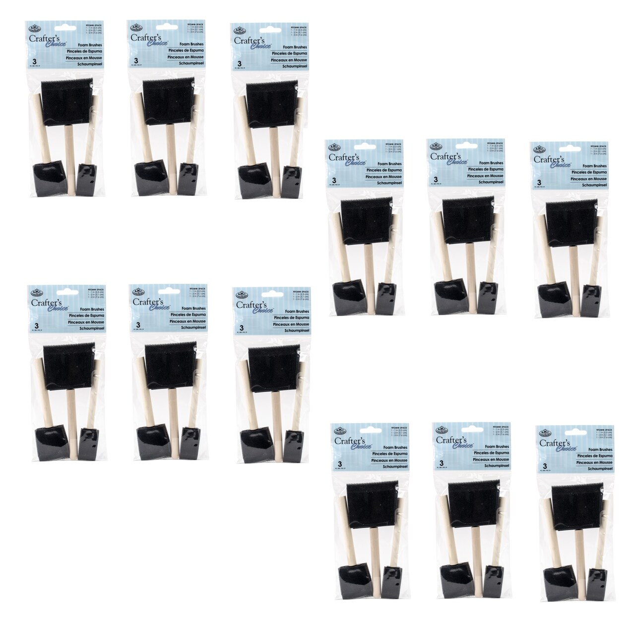 Multipack of 12 - Crafter's Choice Foam Brushes 3/Pkg-1", 2" & 3" Widths